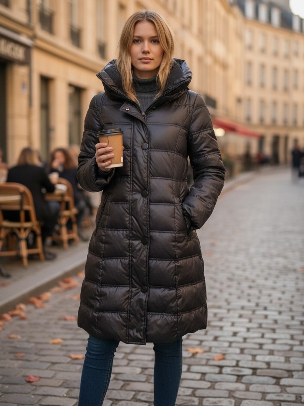 Atelier Noir By RUDSAK Long Black Quilted Puffer Coat Down & Feather Filling